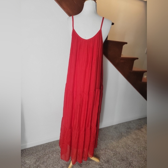 BELLA AMBRA Silk Blend Red Dress Size M Tiered Maxi New - Picture 7 of 8